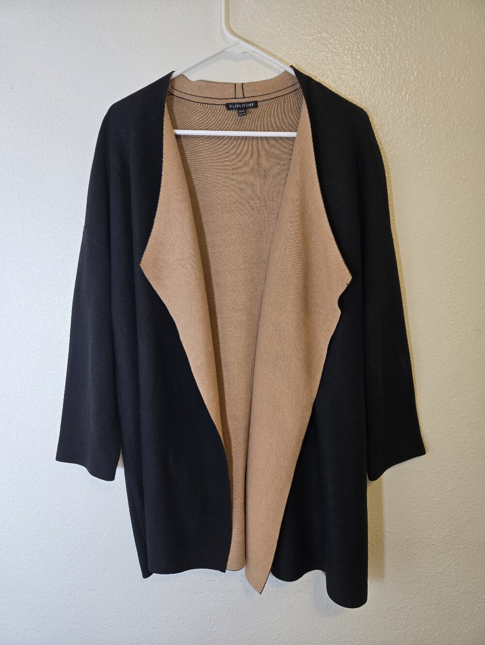Eileen Fisher Black Silk Blend Open Drape Front Long Cardigan Size XL